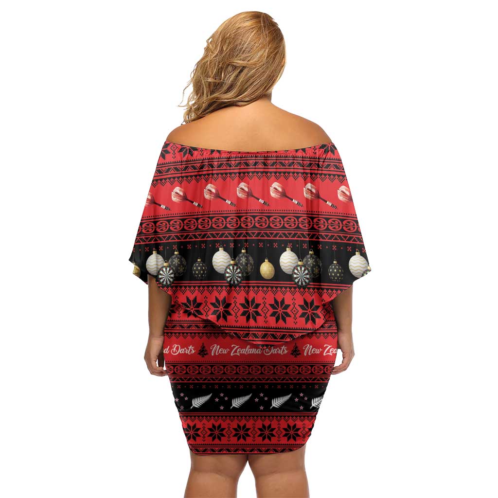 New Zealand Darts Christmas Off Shoulder Short Dress Merry Xmas Aotearoa Maori Red - Vibe Hoodie