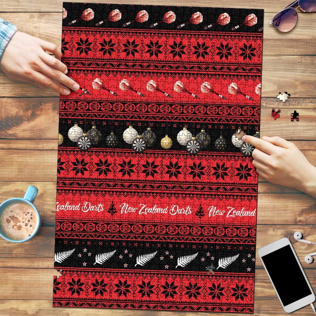 New Zealand Darts Christmas Puzzle Merry Xmas Aotearoa Maori Red - Vibe Hoodie