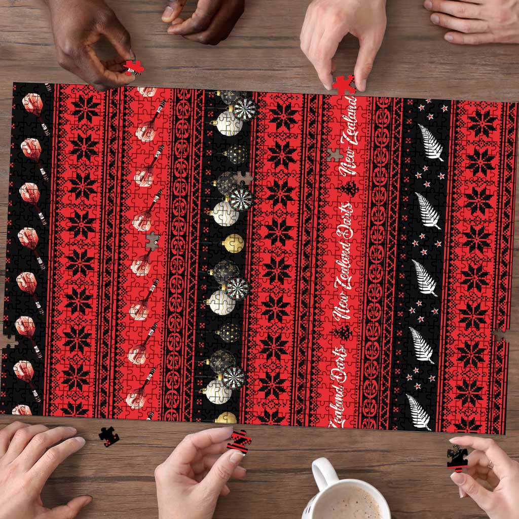 New Zealand Darts Christmas Puzzle Merry Xmas Aotearoa Maori Red - Vibe Hoodie