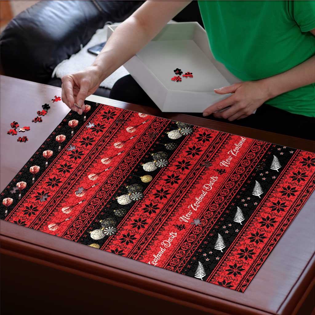 New Zealand Darts Christmas Puzzle Merry Xmas Aotearoa Maori Red - Vibe Hoodie