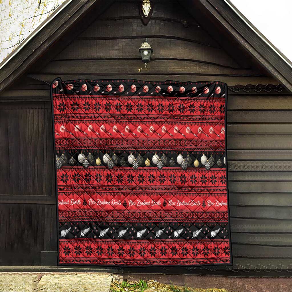 New Zealand Darts Christmas Quilt Merry Xmas Aotearoa Maori Red - Vibe Hoodie