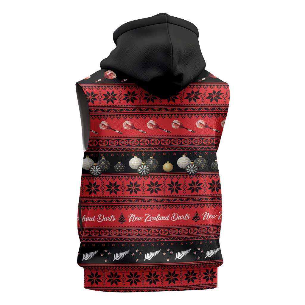 New Zealand Darts Christmas Sleeveless Hoodie Merry Xmas Aotearoa Maori Red - Vibe Hoodie