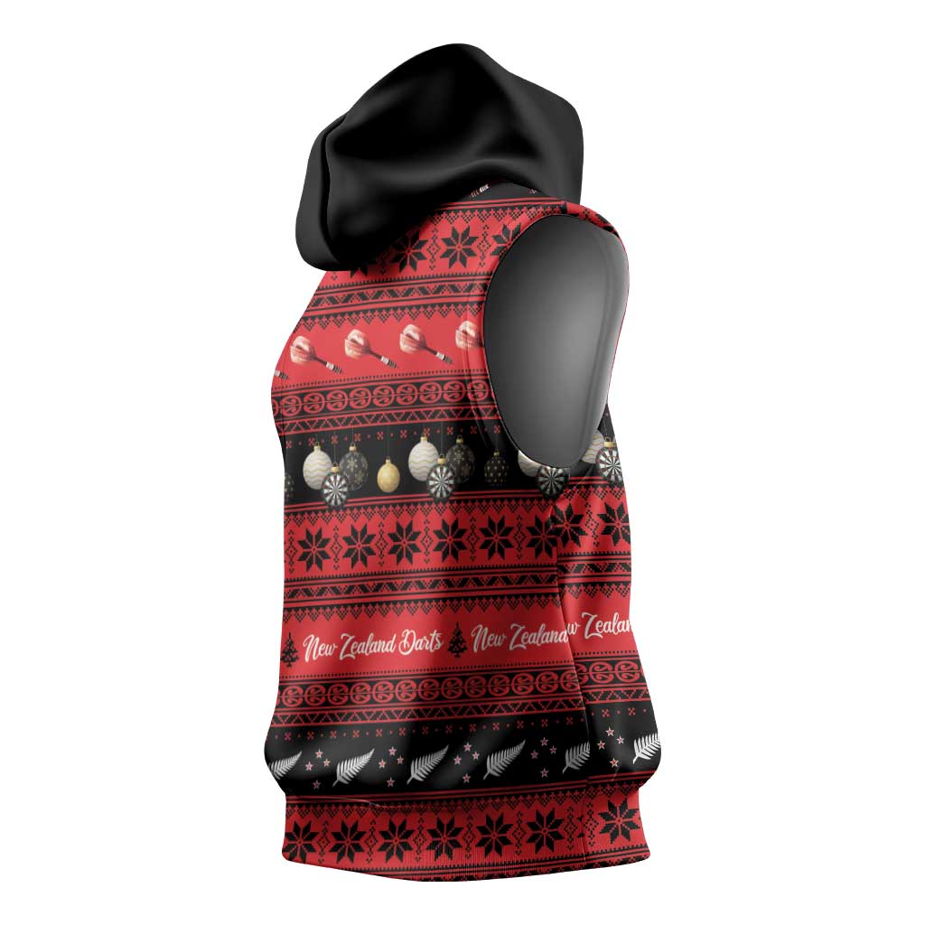 New Zealand Darts Christmas Sleeveless Hoodie Merry Xmas Aotearoa Maori Red - Vibe Hoodie