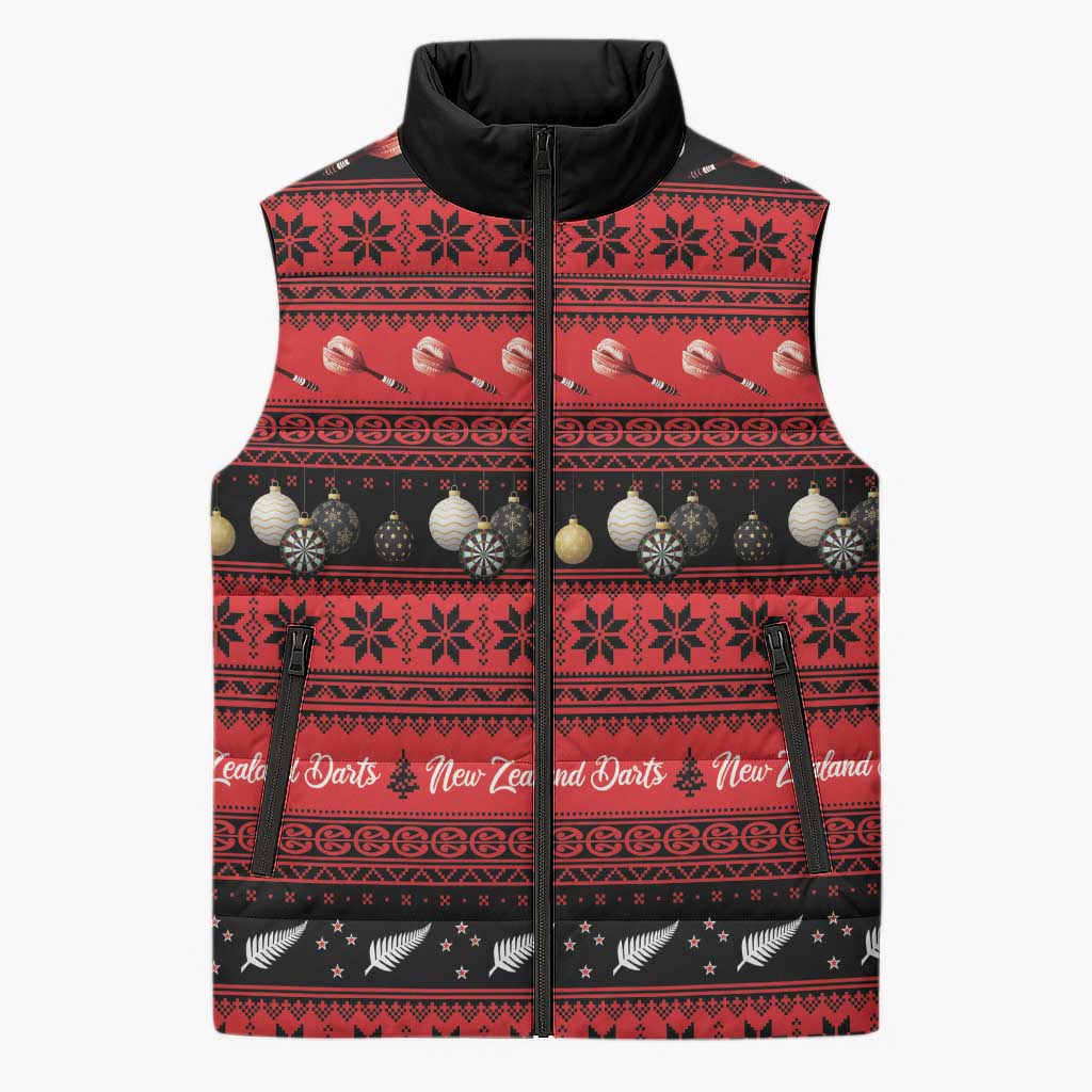 New Zealand Darts Christmas Sleeveless Puffer Jacket Merry Xmas Aotearoa Maori Red - Vibe Hoodie