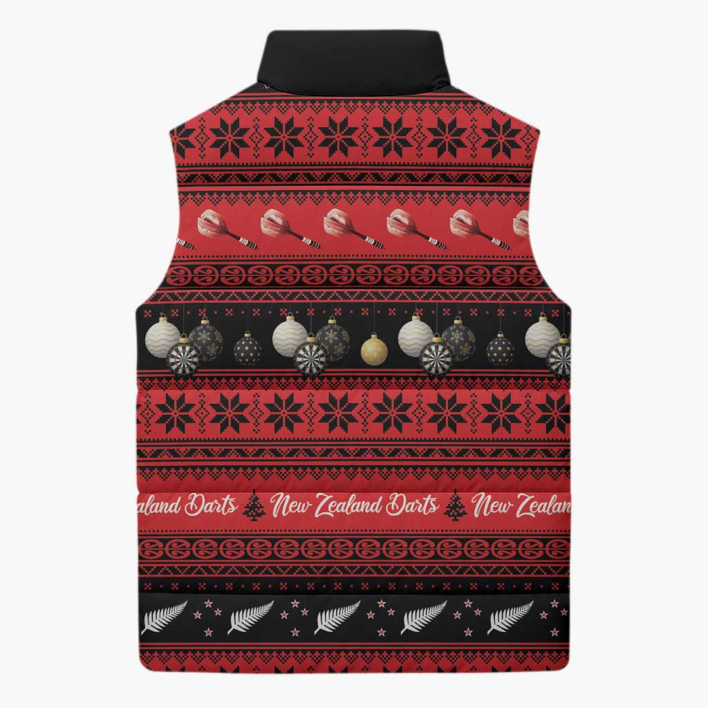 New Zealand Darts Christmas Sleeveless Puffer Jacket Merry Xmas Aotearoa Maori Red - Vibe Hoodie