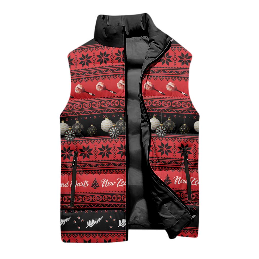 New Zealand Darts Christmas Sleeveless Puffer Jacket Merry Xmas Aotearoa Maori Red - Vibe Hoodie