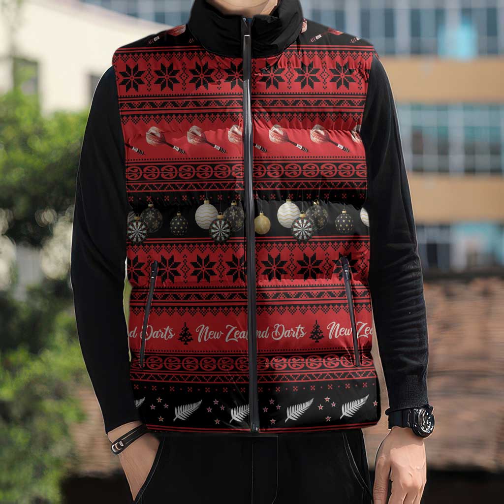 New Zealand Darts Christmas Sleeveless Puffer Jacket Merry Xmas Aotearoa Maori Red - Vibe Hoodie