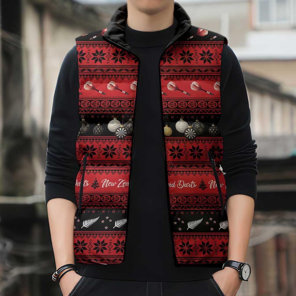 New Zealand Darts Christmas Sleeveless Puffer Jacket Merry Xmas Aotearoa Maori Red - Vibe Hoodie