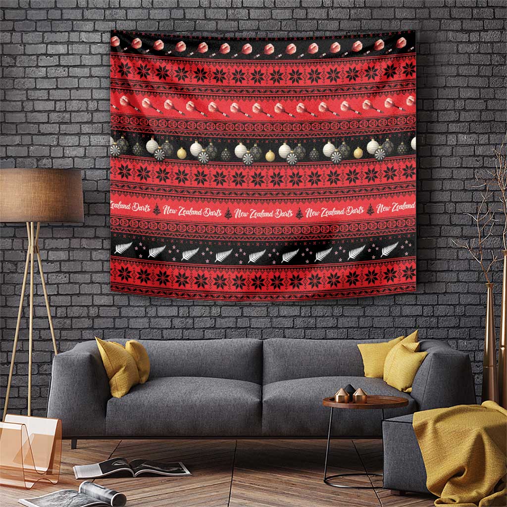 New Zealand Darts Christmas Tapestry Merry Xmas Aotearoa Maori Red - Vibe Hoodie