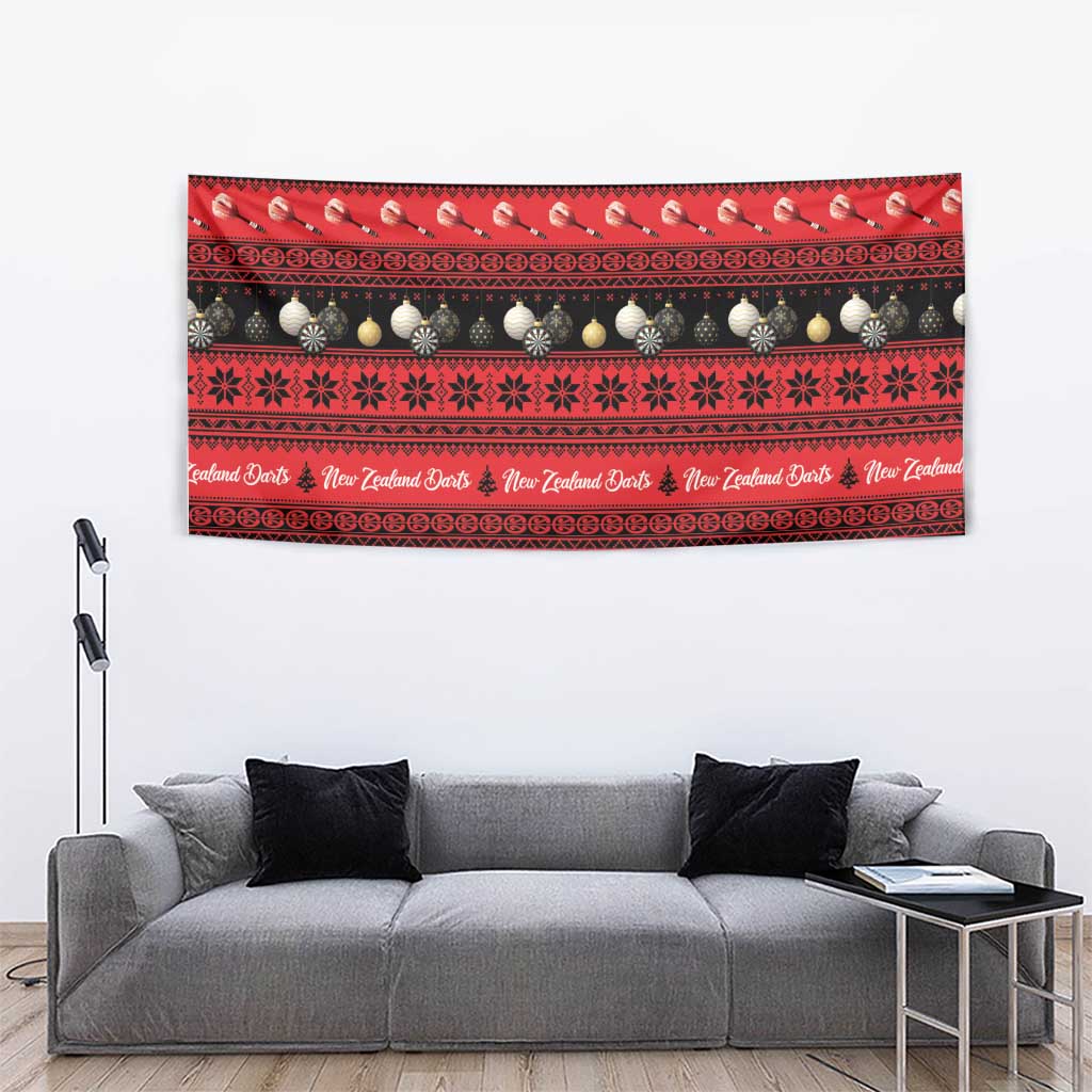 New Zealand Darts Christmas Tapestry Merry Xmas Aotearoa Maori Red - Vibe Hoodie