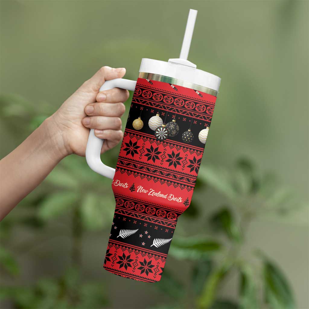 New Zealand Darts Christmas Tumbler With Handle Merry Xmas Aotearoa Maori Red - Vibe Hoodie