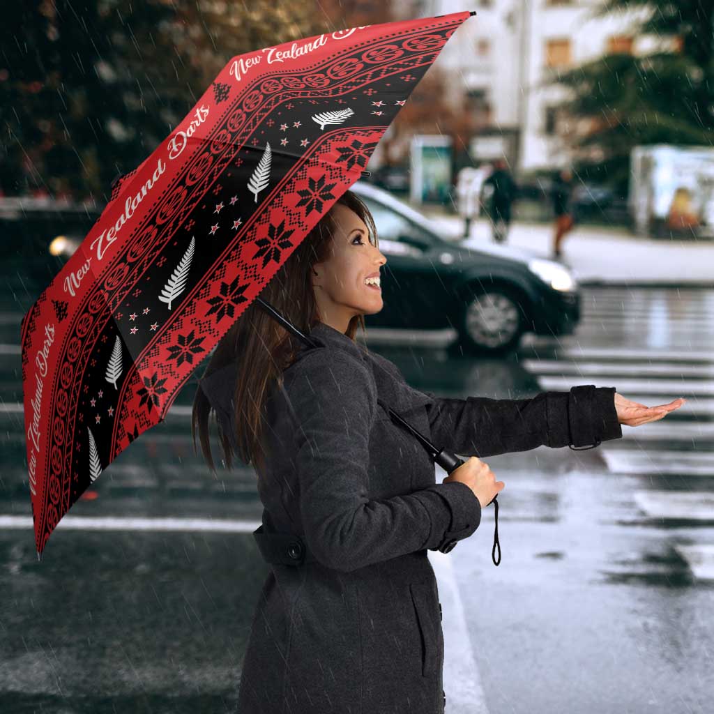 New Zealand Darts Christmas Umbrella Merry Xmas Aotearoa Maori Red - Vibe Hoodie