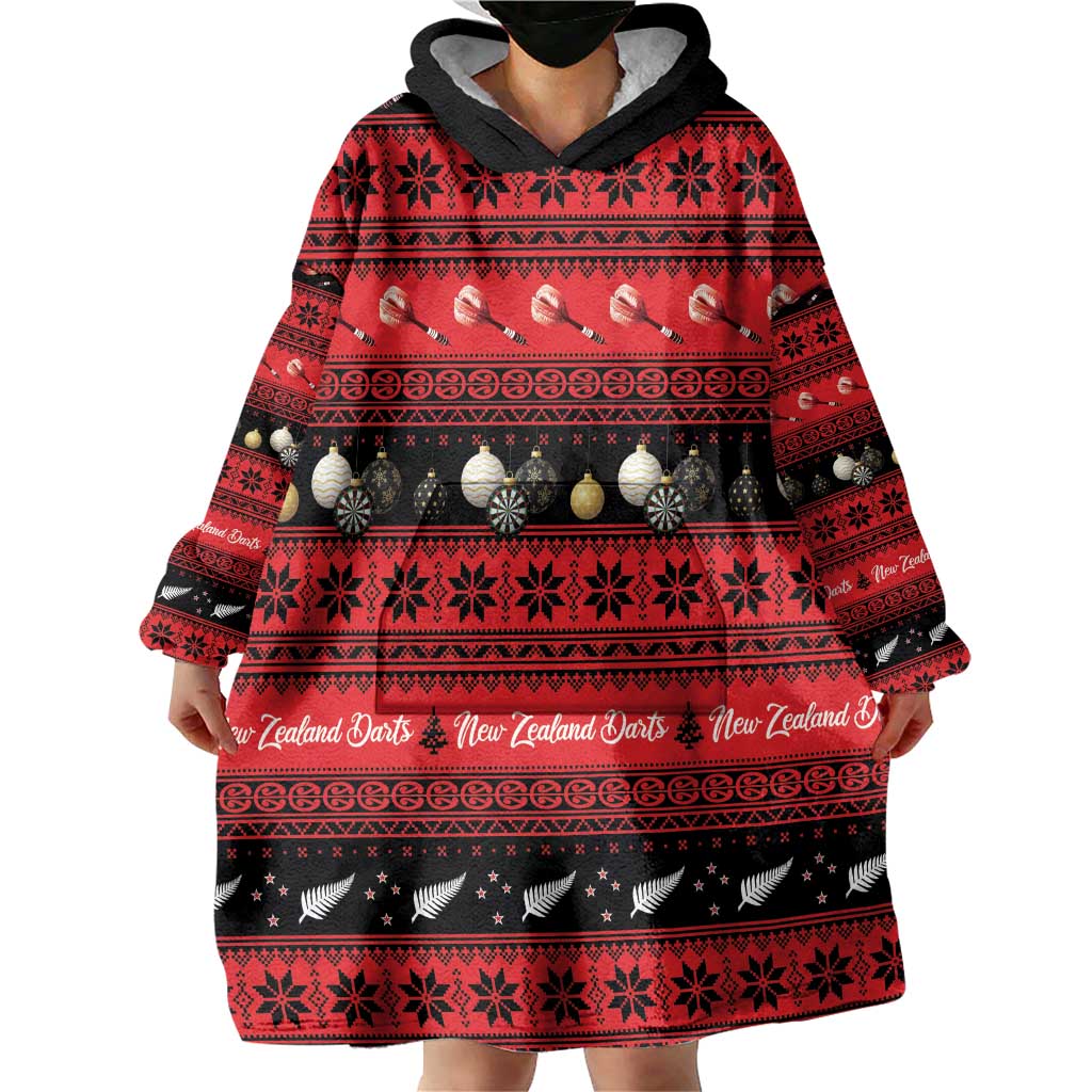 New Zealand Darts Christmas Wearable Blanket Hoodie Merry Xmas Aotearoa Maori Red - Vibe Hoodie