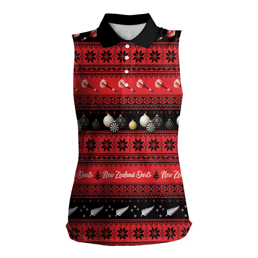 New Zealand Darts Christmas Women Sleeveless Polo Shirt Merry Xmas Aotearoa Maori Red - Vibe Hoodie