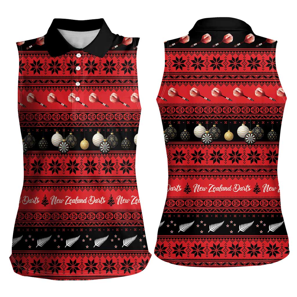 New Zealand Darts Christmas Women Sleeveless Polo Shirt Merry Xmas Aotearoa Maori Red - Vibe Hoodie