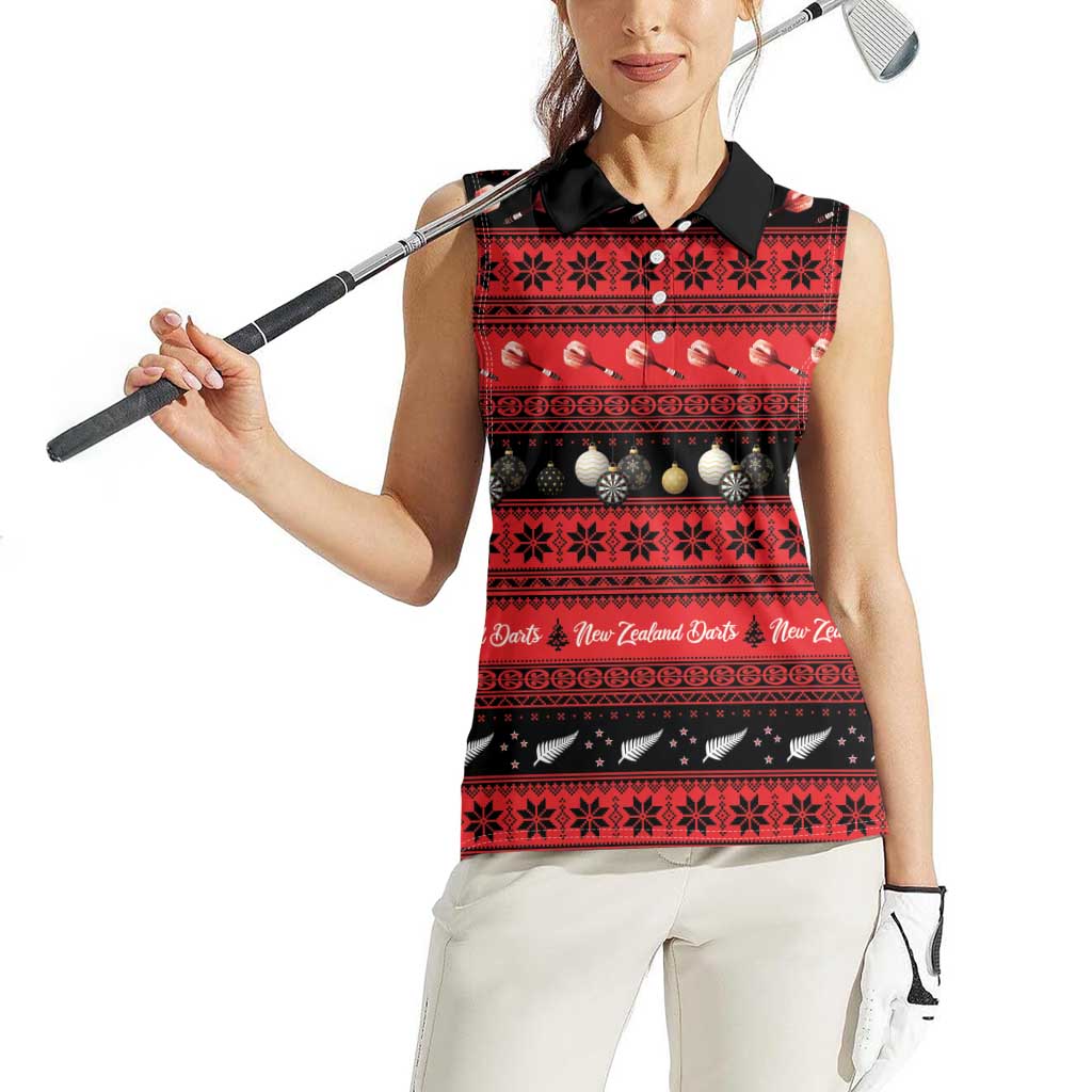 New Zealand Darts Christmas Women Sleeveless Polo Shirt Merry Xmas Aotearoa Maori Red - Vibe Hoodie