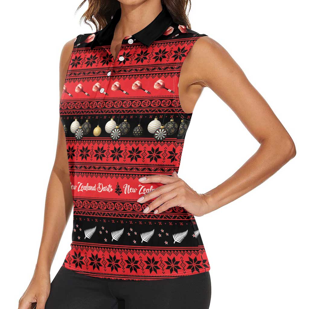 New Zealand Darts Christmas Women Sleeveless Polo Shirt Merry Xmas Aotearoa Maori Red - Vibe Hoodie