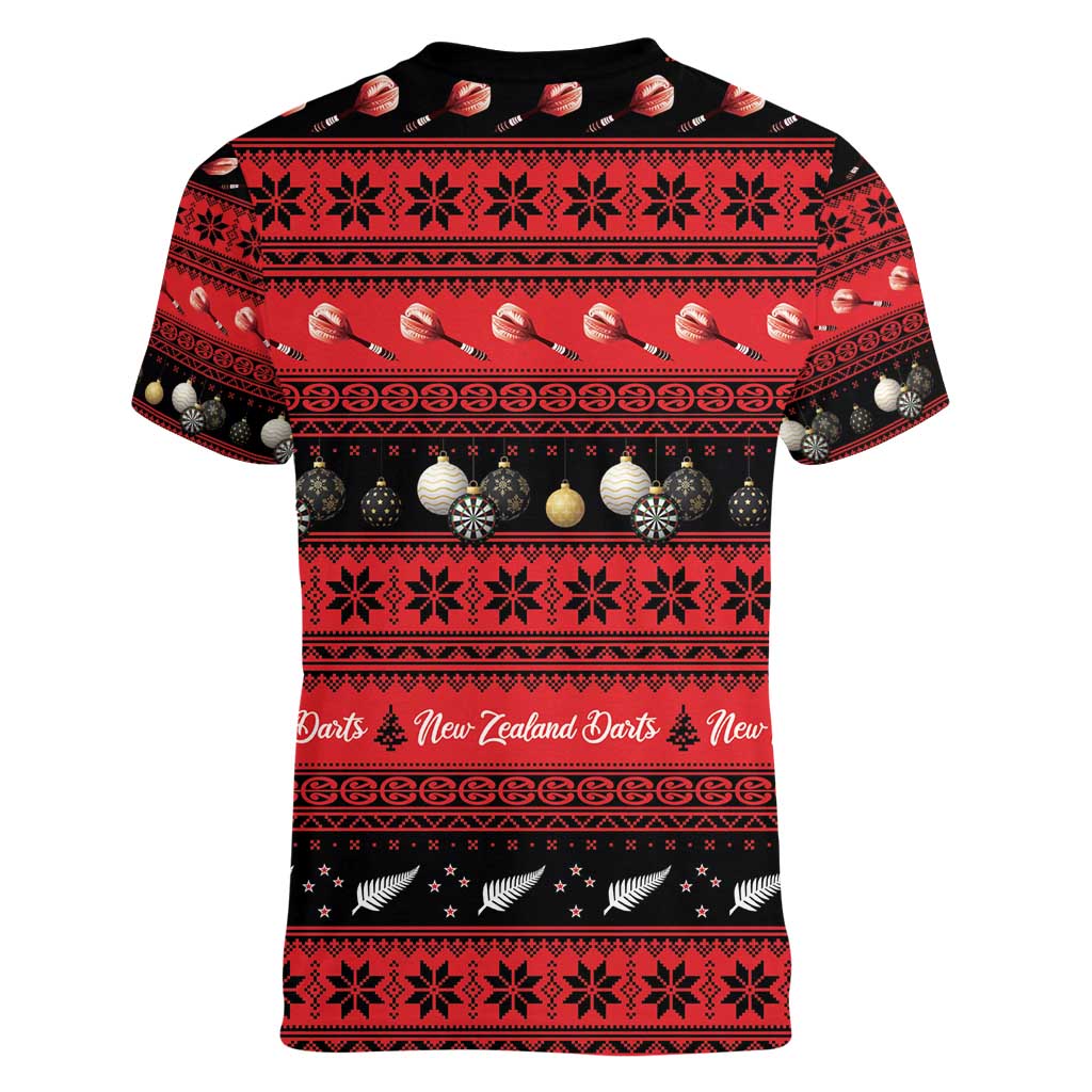 New Zealand Darts Christmas Women V-Neck T-Shirt Merry Xmas Aotearoa Maori Red - Vibe Hoodie