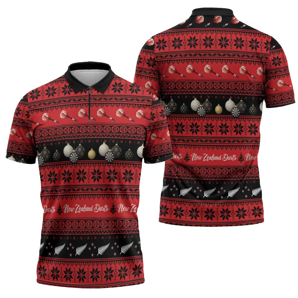 New Zealand Darts Christmas Zipper Polo Shirt Merry Xmas Aotearoa Maori Red - Vibe Hoodie