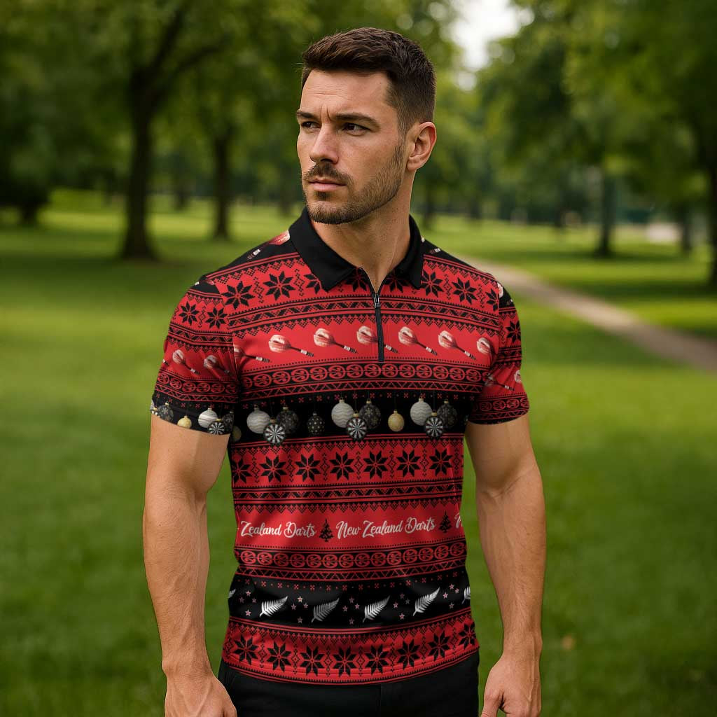 New Zealand Darts Christmas Zipper Polo Shirt Merry Xmas Aotearoa Maori Red - Vibe Hoodie