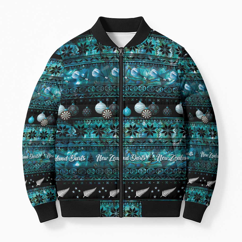 New Zealand Darts Christmas Bomber Puffer Jacket Merry Xmas Aotearoa Maori Paua Shell - Vibe Hoodie
