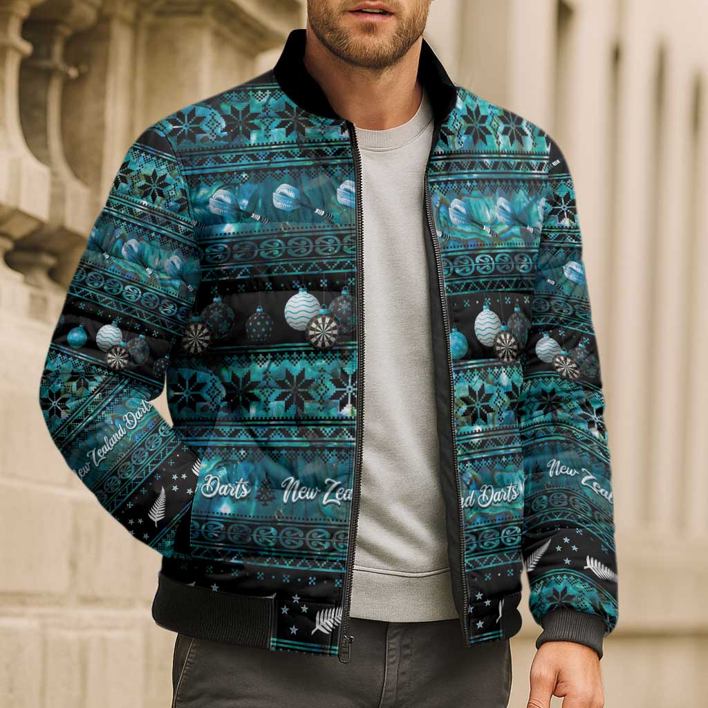 New Zealand Darts Christmas Bomber Puffer Jacket Merry Xmas Aotearoa Maori Paua Shell - Vibe Hoodie