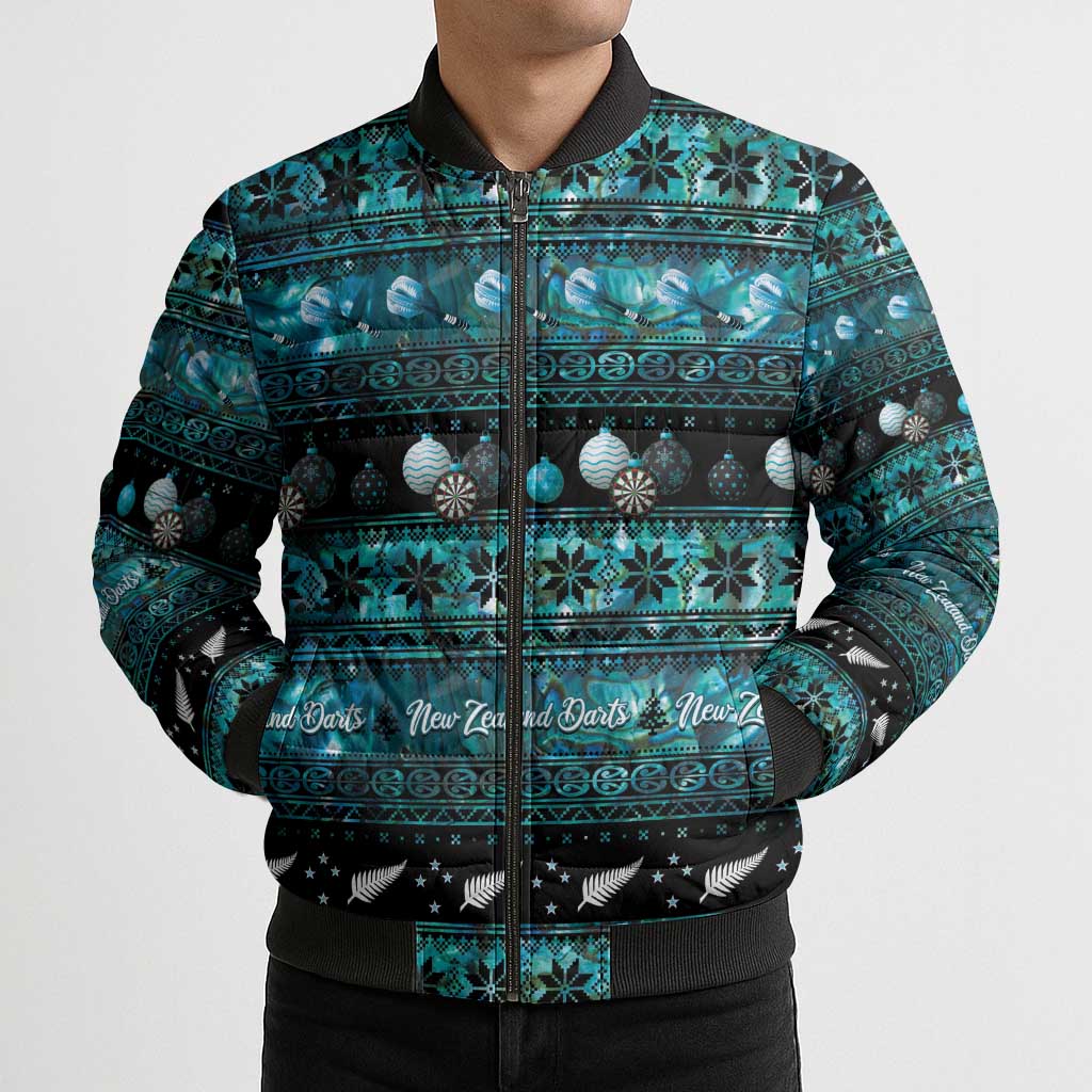 New Zealand Darts Christmas Bomber Puffer Jacket Merry Xmas Aotearoa Maori Paua Shell - Vibe Hoodie