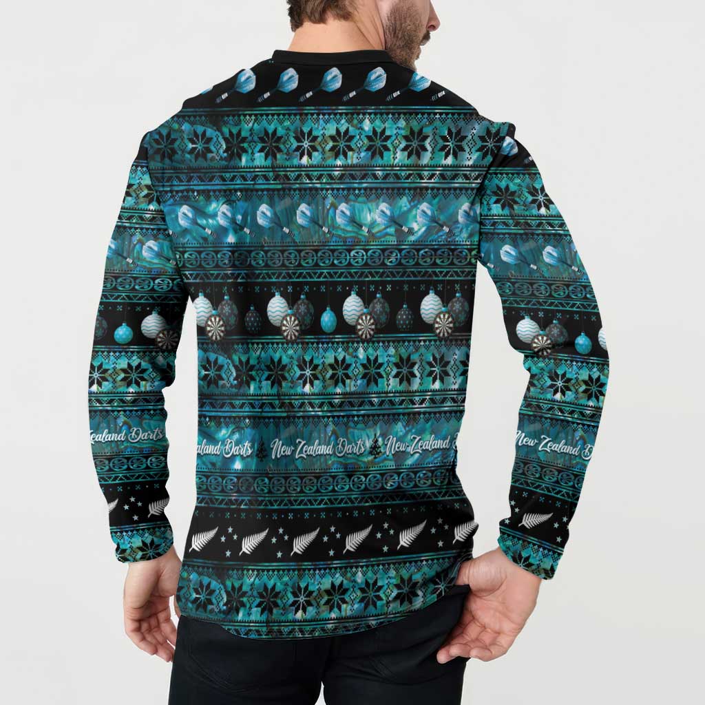 New Zealand Darts Christmas Button Sweatshirt Merry Xmas Aotearoa Maori Paua Shell - Vibe Hoodie