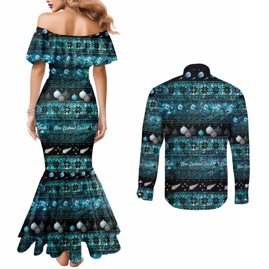 New Zealand Darts Christmas Couples Matching Mermaid Dress and Long Sleeve Button Shirt Merry Xmas Aotearoa Maori Paua Shell - Vibe Hoodie
