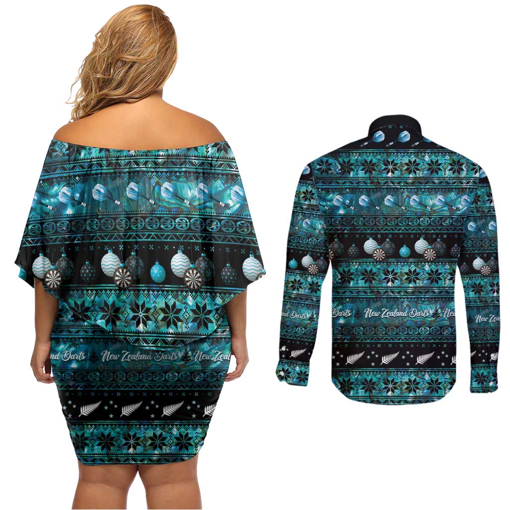 New Zealand Darts Christmas Couples Matching Off Shoulder Short Dress and Long Sleeve Button Shirt Merry Xmas Aotearoa Maori Paua Shell - Vibe Hoodie