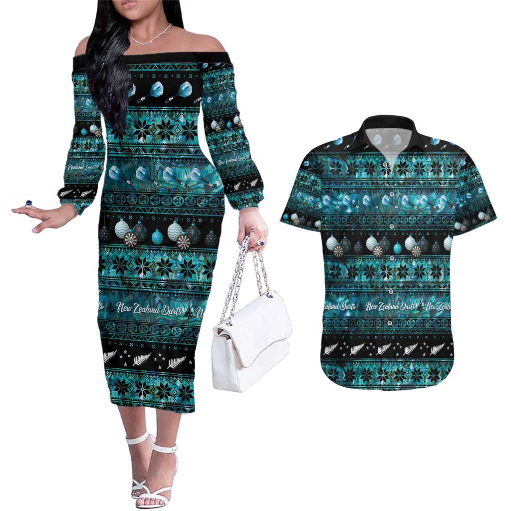 New Zealand Darts Christmas Couples Matching Off The Shoulder Long Sleeve Dress and Hawaiian Shirt Merry Xmas Aotearoa Maori Paua Shell - Vibe Hoodie