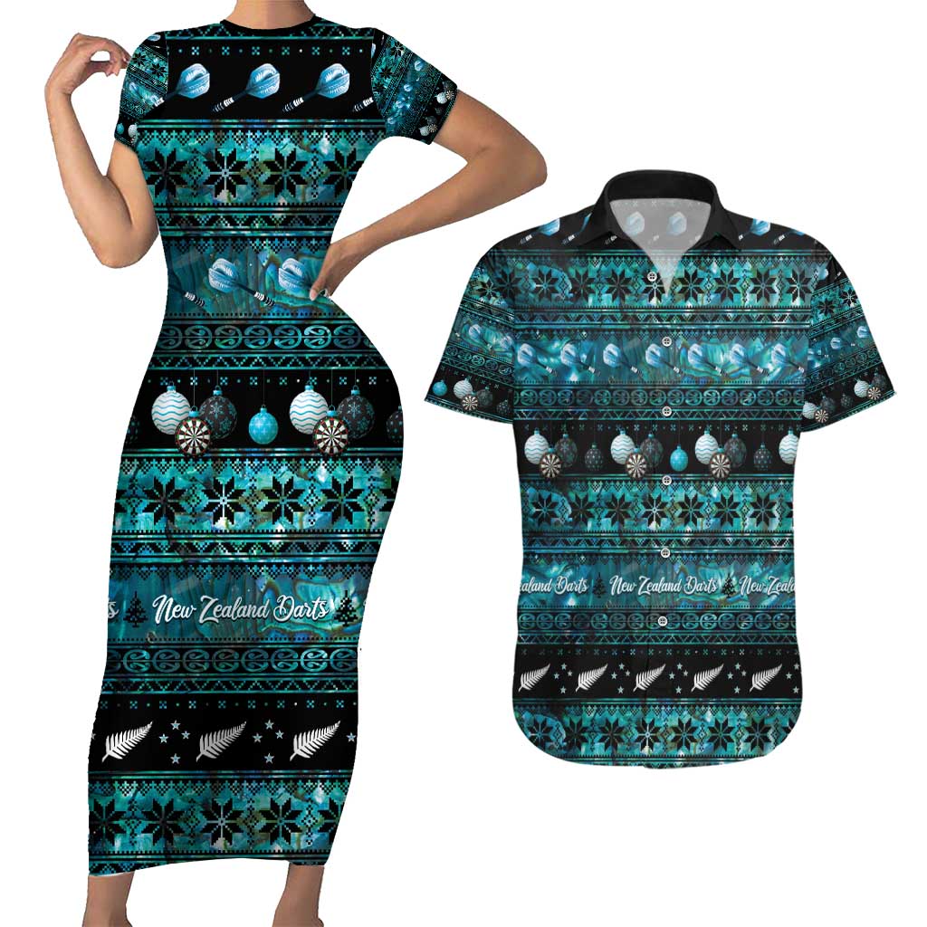 New Zealand Darts Christmas Couples Matching Short Sleeve Bodycon Dress and Hawaiian Shirt Merry Xmas Aotearoa Maori Paua Shell - Vibe Hoodie