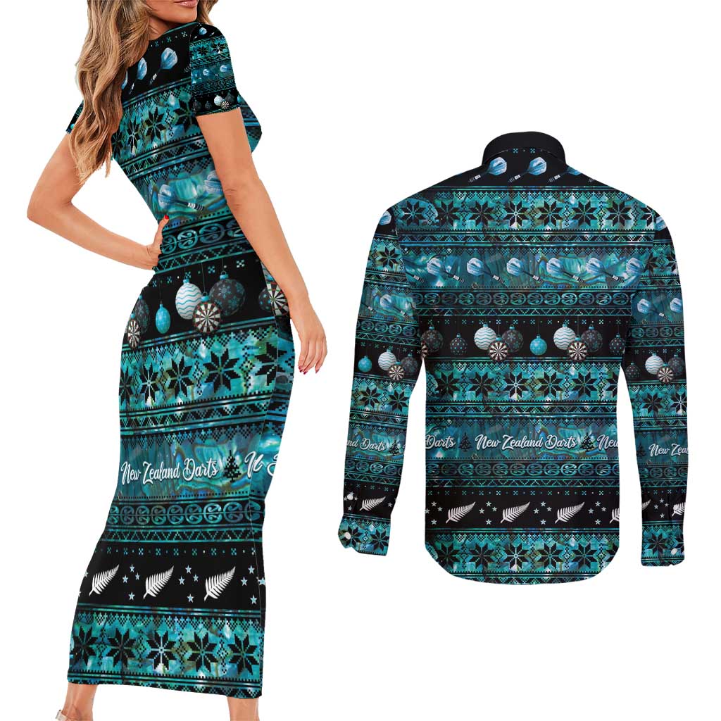 New Zealand Darts Christmas Couples Matching Short Sleeve Bodycon Dress and Long Sleeve Button Shirt Merry Xmas Aotearoa Maori Paua Shell - Vibe Hoodie
