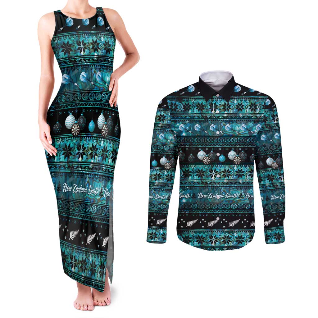New Zealand Darts Christmas Couples Matching Tank Maxi Dress and Long Sleeve Button Shirt Merry Xmas Aotearoa Maori Paua Shell - Vibe Hoodie
