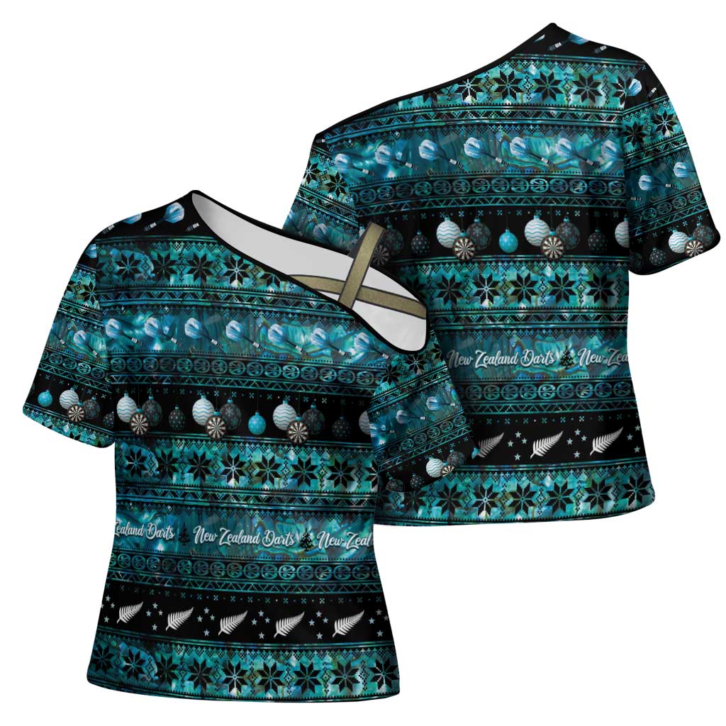 New Zealand Darts Christmas Cross Shoulder Shirt Merry Xmas Aotearoa Maori Paua Shell - Vibe Hoodie