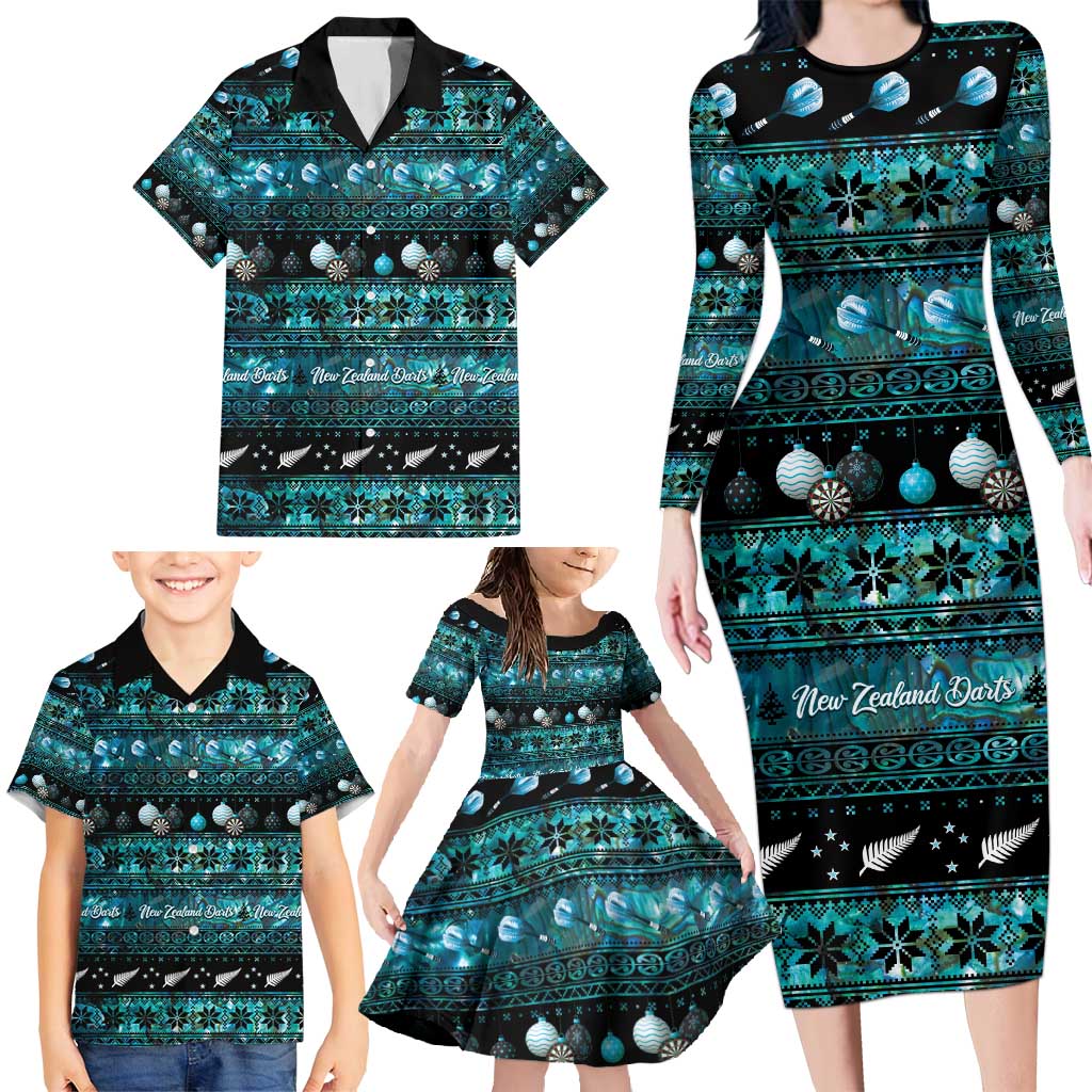 New Zealand Darts Christmas Family Matching Long Sleeve Bodycon Dress and Hawaiian Shirt Merry Xmas Aotearoa Maori Paua Shell - Vibe Hoodie