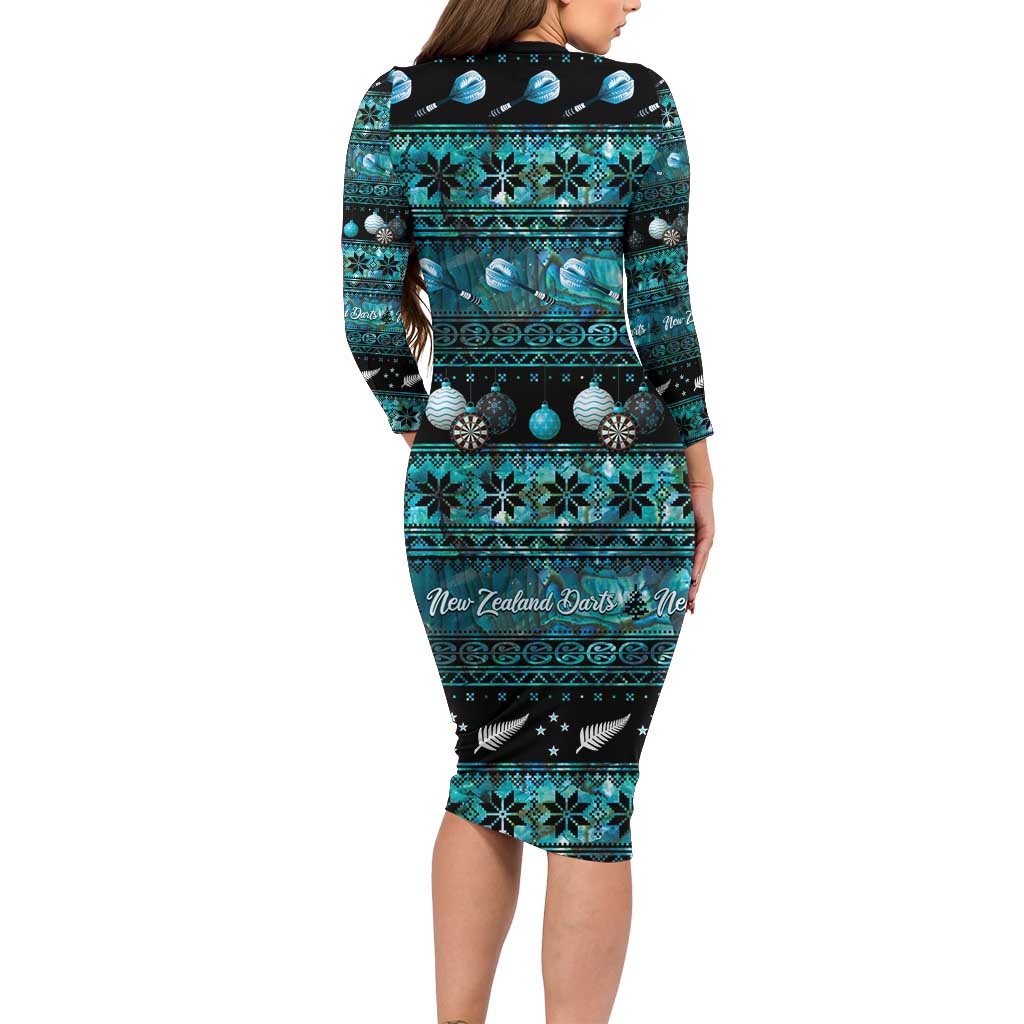 New Zealand Darts Christmas Family Matching Long Sleeve Bodycon Dress and Hawaiian Shirt Merry Xmas Aotearoa Maori Paua Shell - Vibe Hoodie