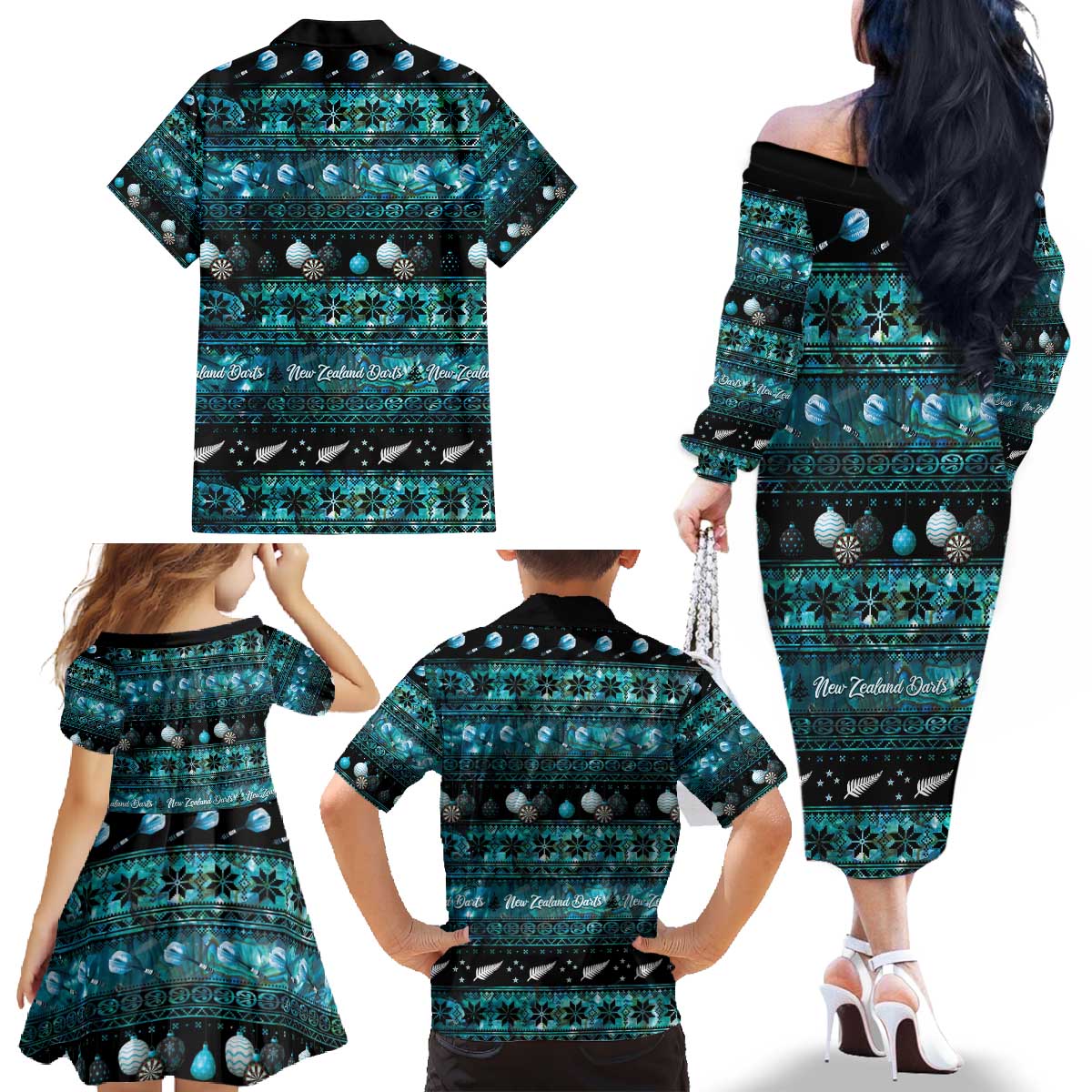 New Zealand Darts Christmas Family Matching Off The Shoulder Long Sleeve Dress and Hawaiian Shirt Merry Xmas Aotearoa Maori Paua Shell - Vibe Hoodie