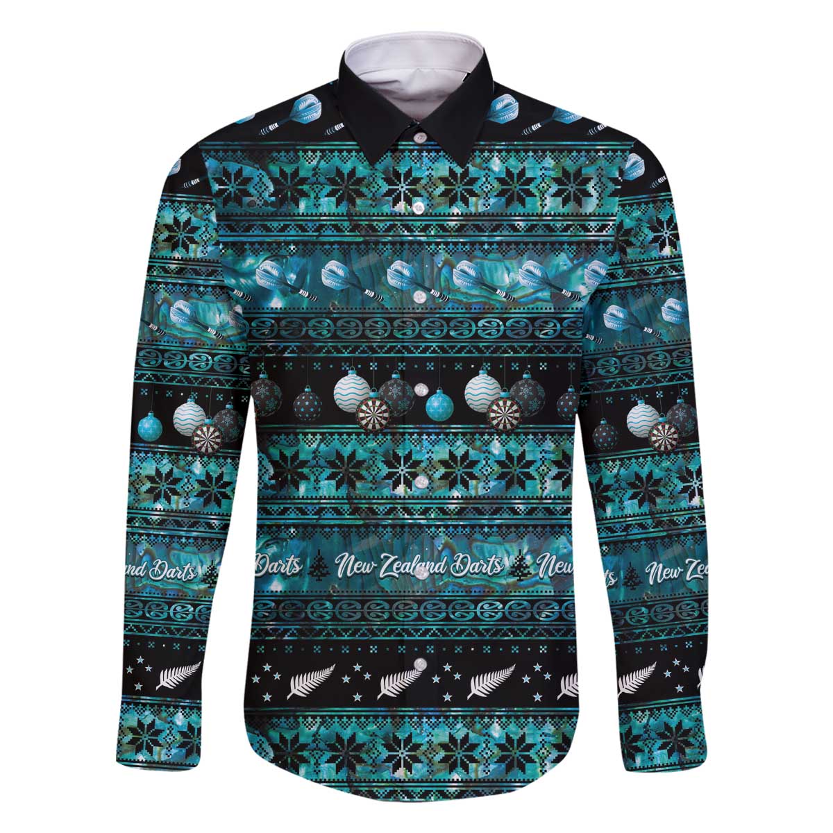 New Zealand Darts Christmas Family Matching Off The Shoulder Long Sleeve Dress and Hawaiian Shirt Merry Xmas Aotearoa Maori Paua Shell - Vibe Hoodie