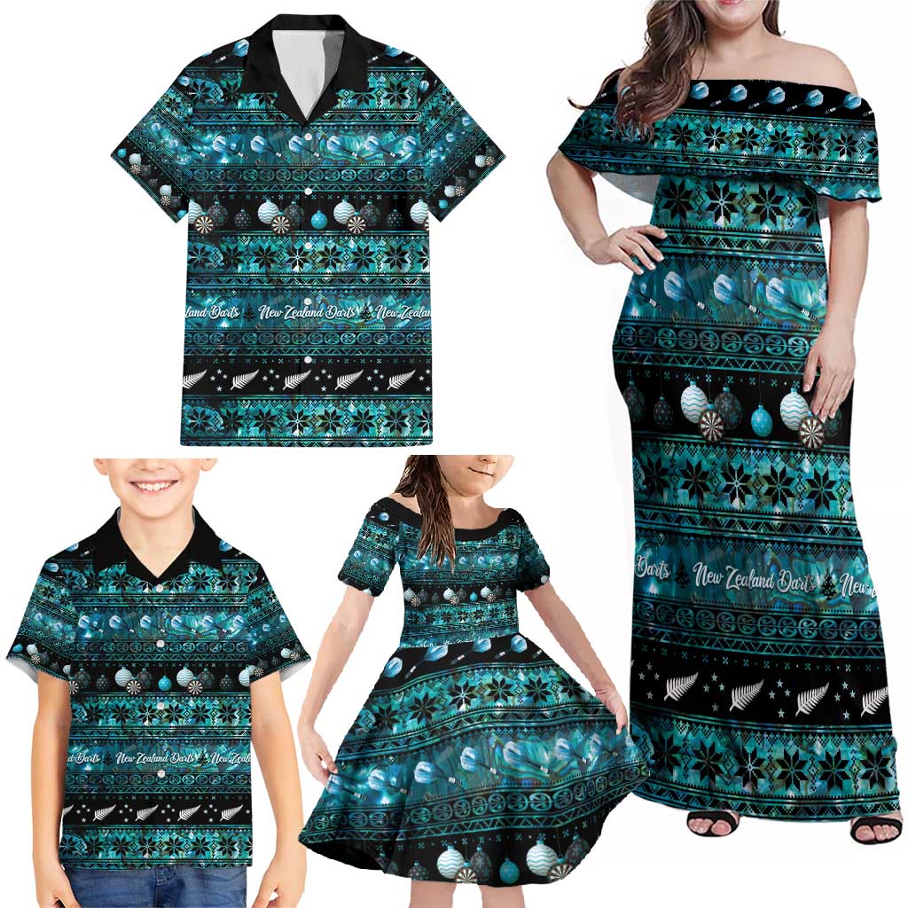 New Zealand Darts Christmas Family Matching Off Shoulder Maxi Dress and Hawaiian Shirt Merry Xmas Aotearoa Maori Paua Shell - Vibe Hoodie
