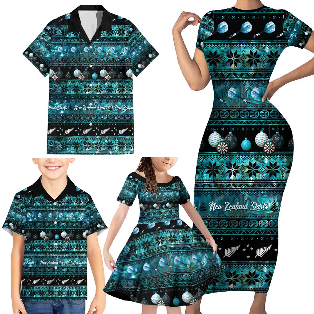 New Zealand Darts Christmas Family Matching Short Sleeve Bodycon Dress and Hawaiian Shirt Merry Xmas Aotearoa Maori Paua Shell - Vibe Hoodie