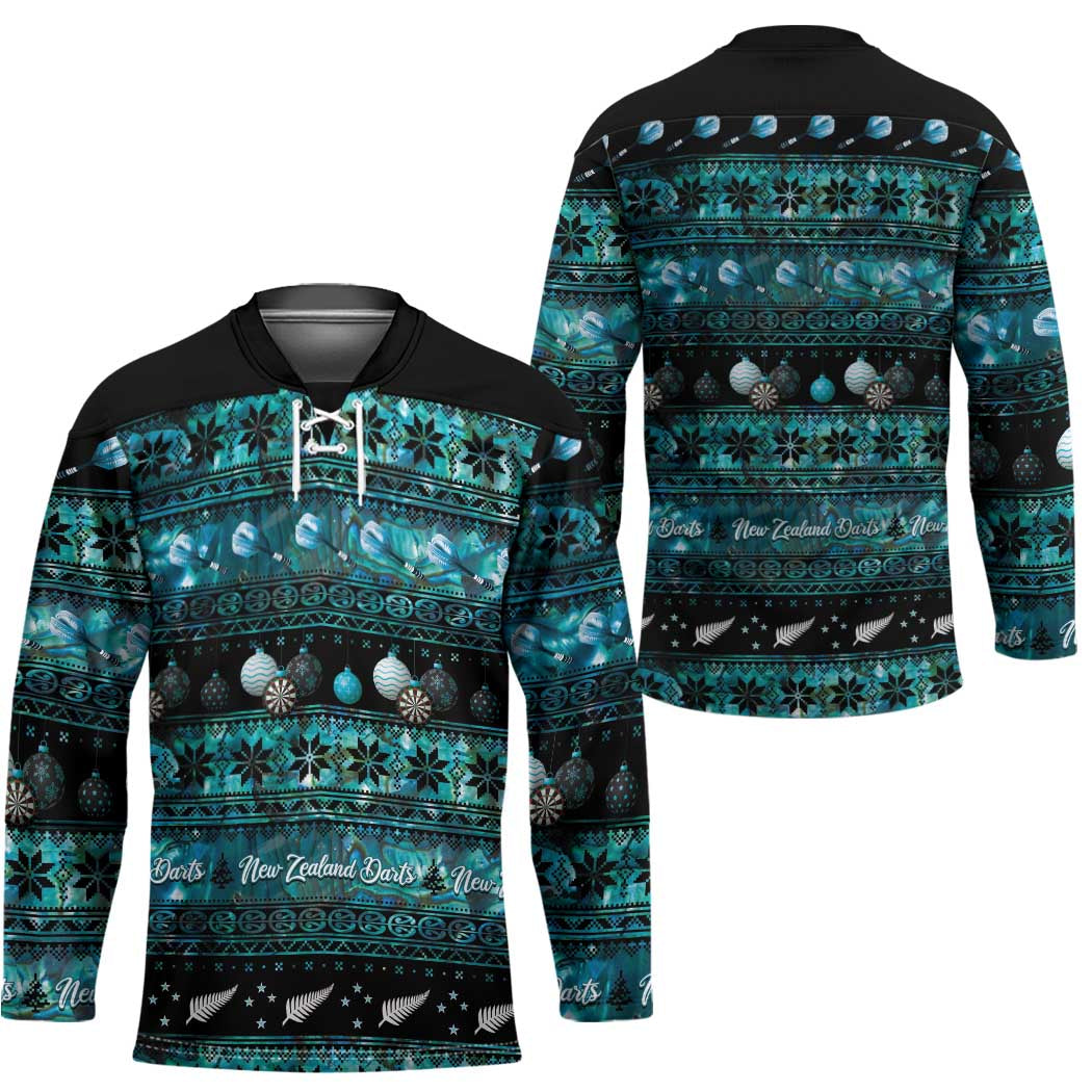 New Zealand Darts Christmas Hockey Jersey Merry Xmas Aotearoa Maori Paua Shell - Vibe Hoodie