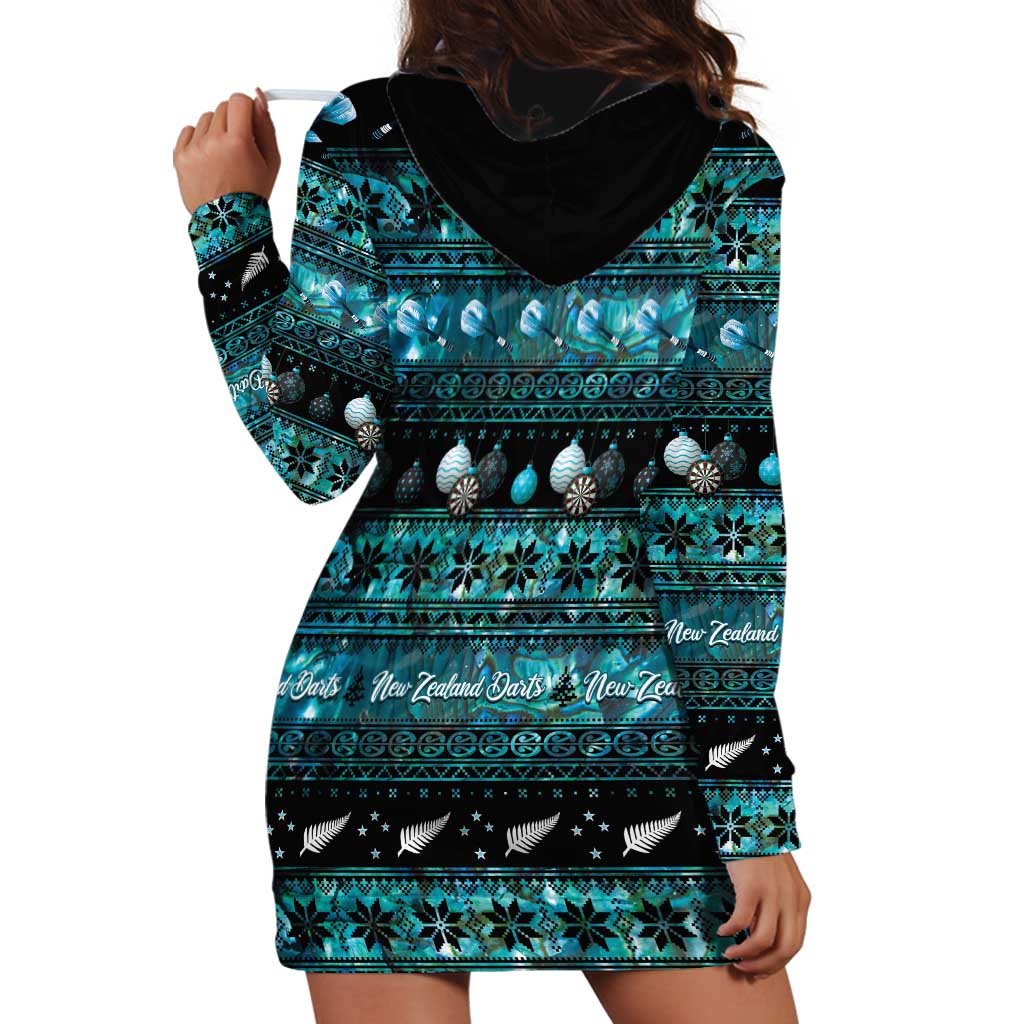 New Zealand Darts Christmas Hoodie Dress Merry Xmas Aotearoa Maori Paua Shell - Vibe Hoodie