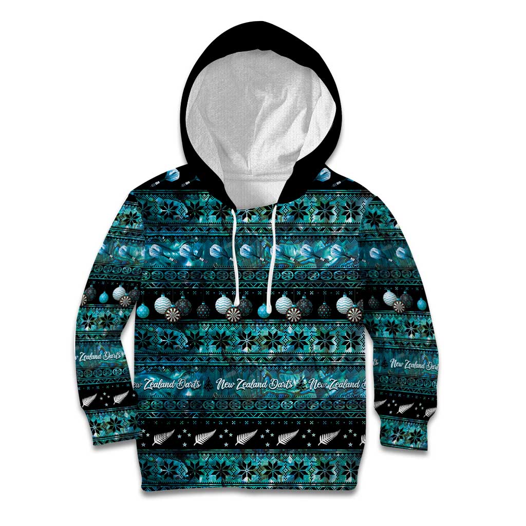 New Zealand Darts Christmas Kid Hoodie Merry Xmas Aotearoa Maori Paua Shell - Vibe Hoodie