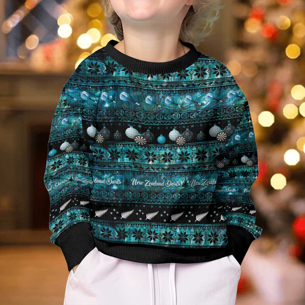 New Zealand Darts Christmas Kid Ugly Christmas Sweater Merry Xmas Aotearoa Maori Paua Shell - Vibe Hoodie