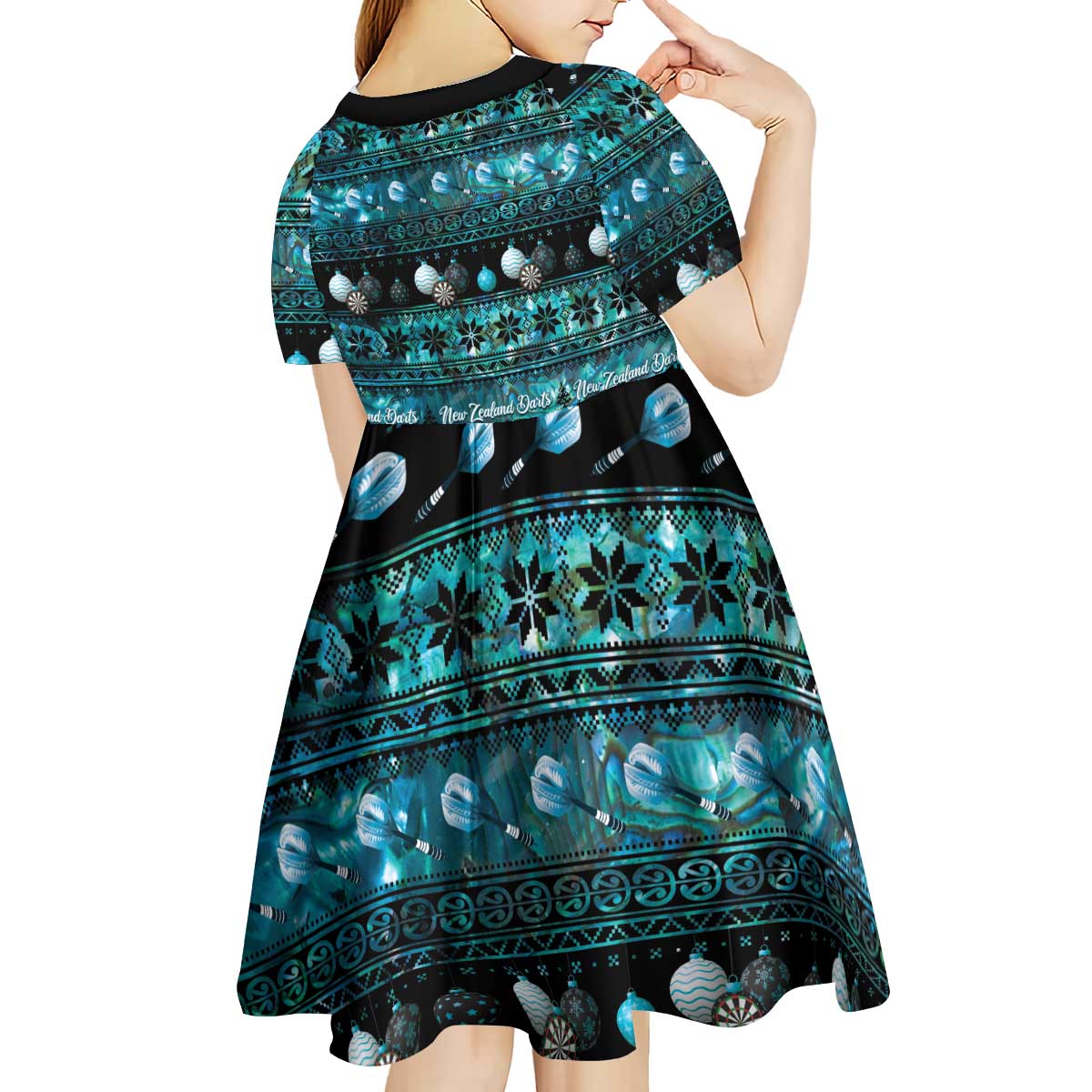 New Zealand Darts Christmas Kid Short Sleeve Dress Merry Xmas Aotearoa Maori Paua Shell - Vibe Hoodie