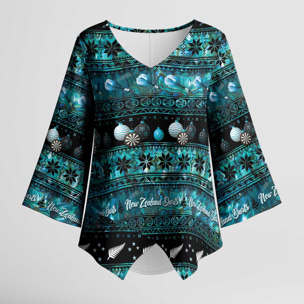 New Zealand Darts Christmas Kimono Sleeve Blouse Merry Xmas Aotearoa Maori Paua Shell - Vibe Hoodie