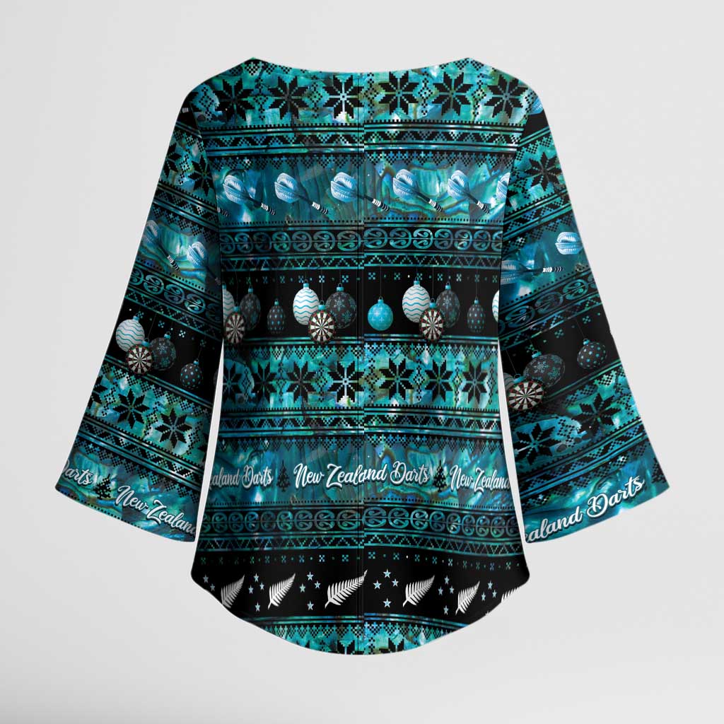 New Zealand Darts Christmas Kimono Sleeve Blouse Merry Xmas Aotearoa Maori Paua Shell - Vibe Hoodie