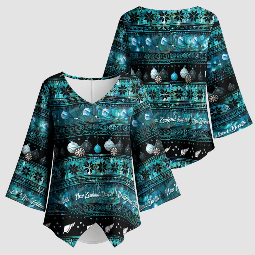 New Zealand Darts Christmas Kimono Sleeve Blouse Merry Xmas Aotearoa Maori Paua Shell - Vibe Hoodie