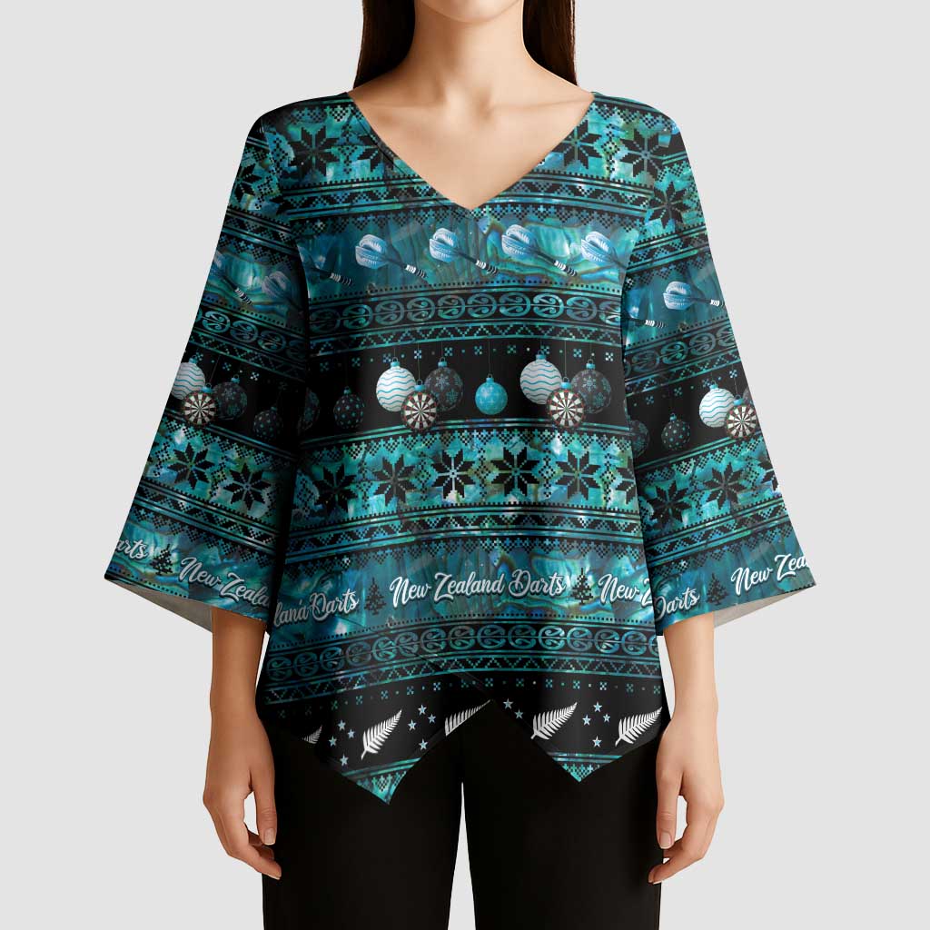 New Zealand Darts Christmas Kimono Sleeve Blouse Merry Xmas Aotearoa Maori Paua Shell - Vibe Hoodie